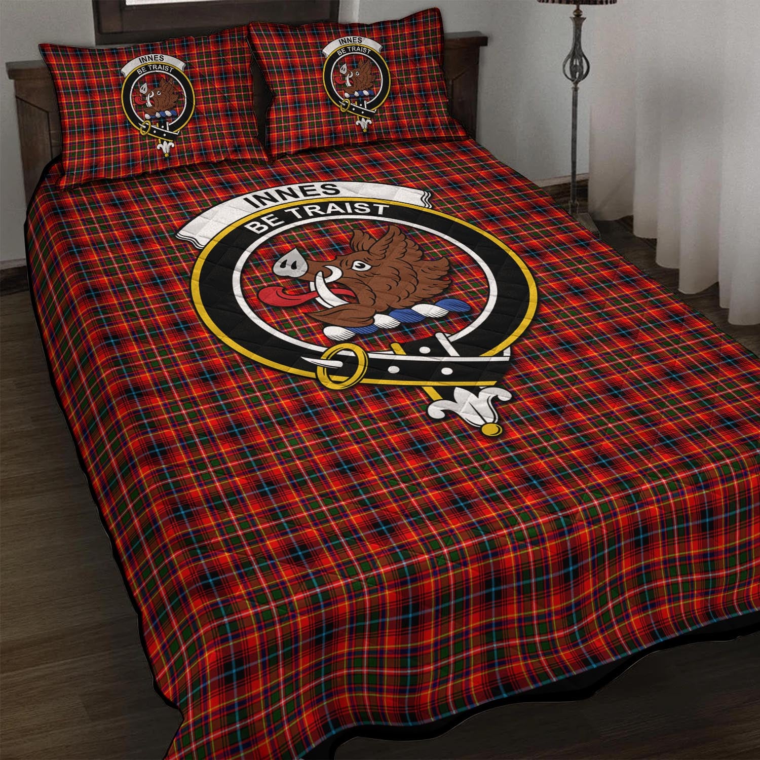 Innes Modern Tartan Quilt Bed Set with Family Crest - Tartan Vibes Clothing