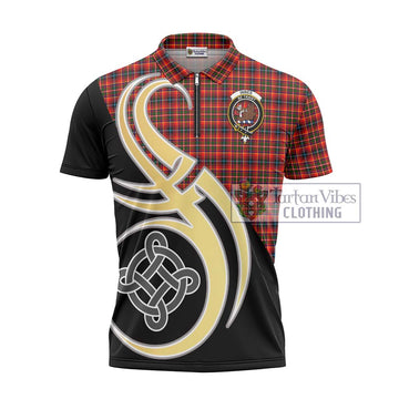 Innes Modern Tartan Zipper Polo Shirt with Family Crest and Celtic Symbol Style