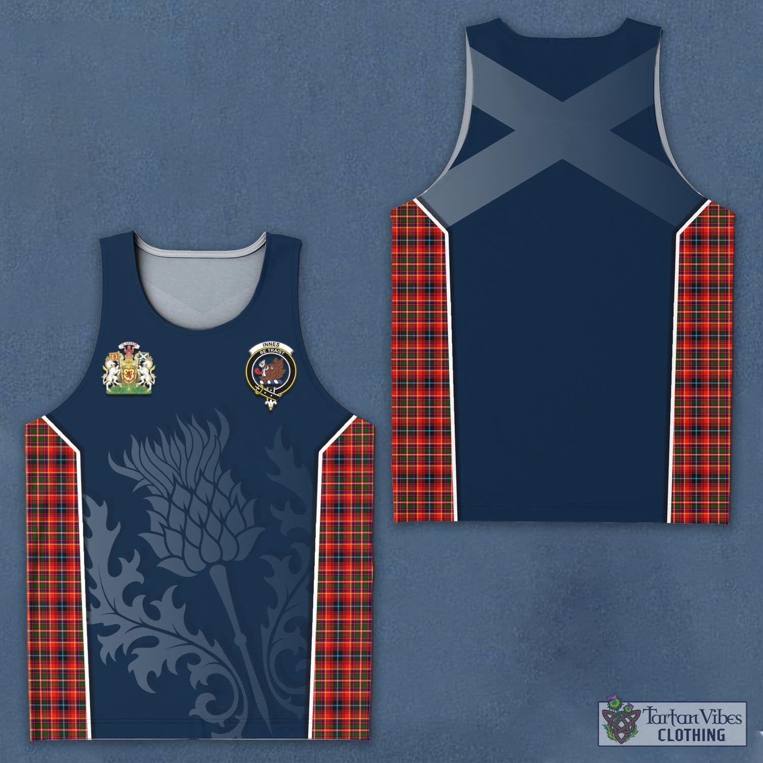 Tartan Vibes Clothing Innes Modern Tartan Men's Tanks Top with Family Crest and Scottish Thistle Vibes Sport Style