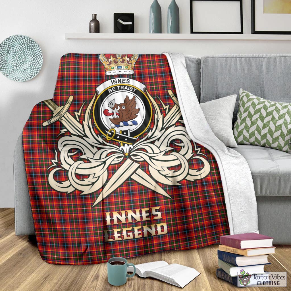 Tartan Vibes Clothing Innes Modern Tartan Blanket with Clan Crest and the Golden Sword of Courageous Legacy