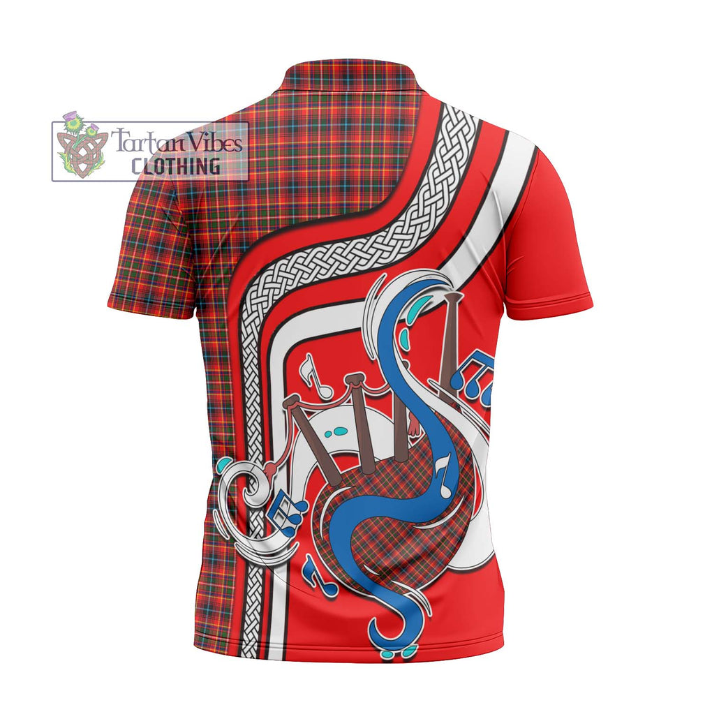 Innes Modern Tartan Zipper Polo Shirt with Epic Bagpipe Style - Tartanvibesclothing Shop