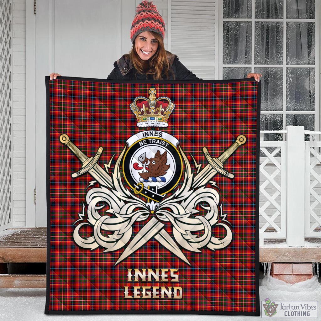 Tartan Vibes Clothing Innes Modern Tartan Quilt with Clan Crest and the Golden Sword of Courageous Legacy