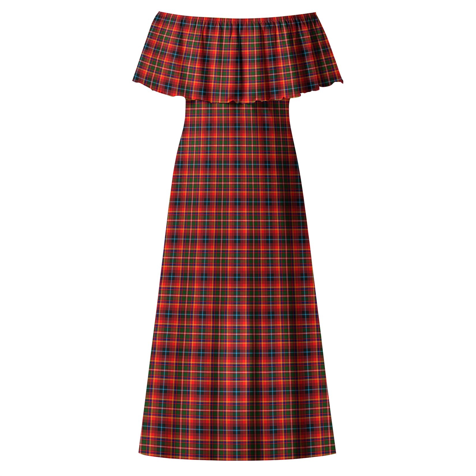 Innes Modern Tartan Off Shoulder Long Dress - Tartanvibesclothing