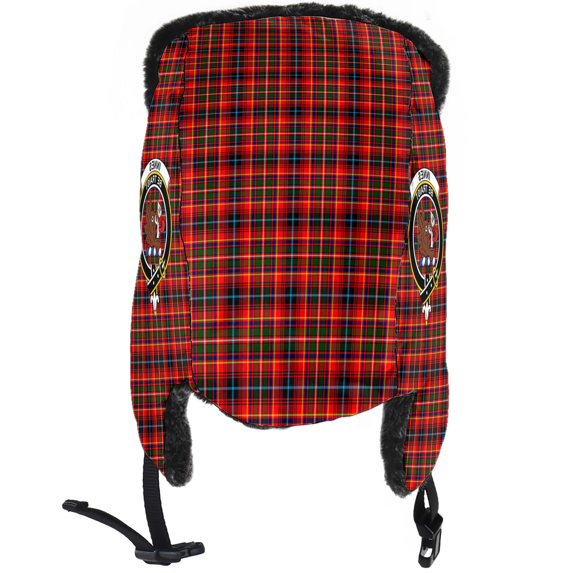 Innes Modern Tartan Winter Trapper Hat with Family Crest - Tartanvibesclothing