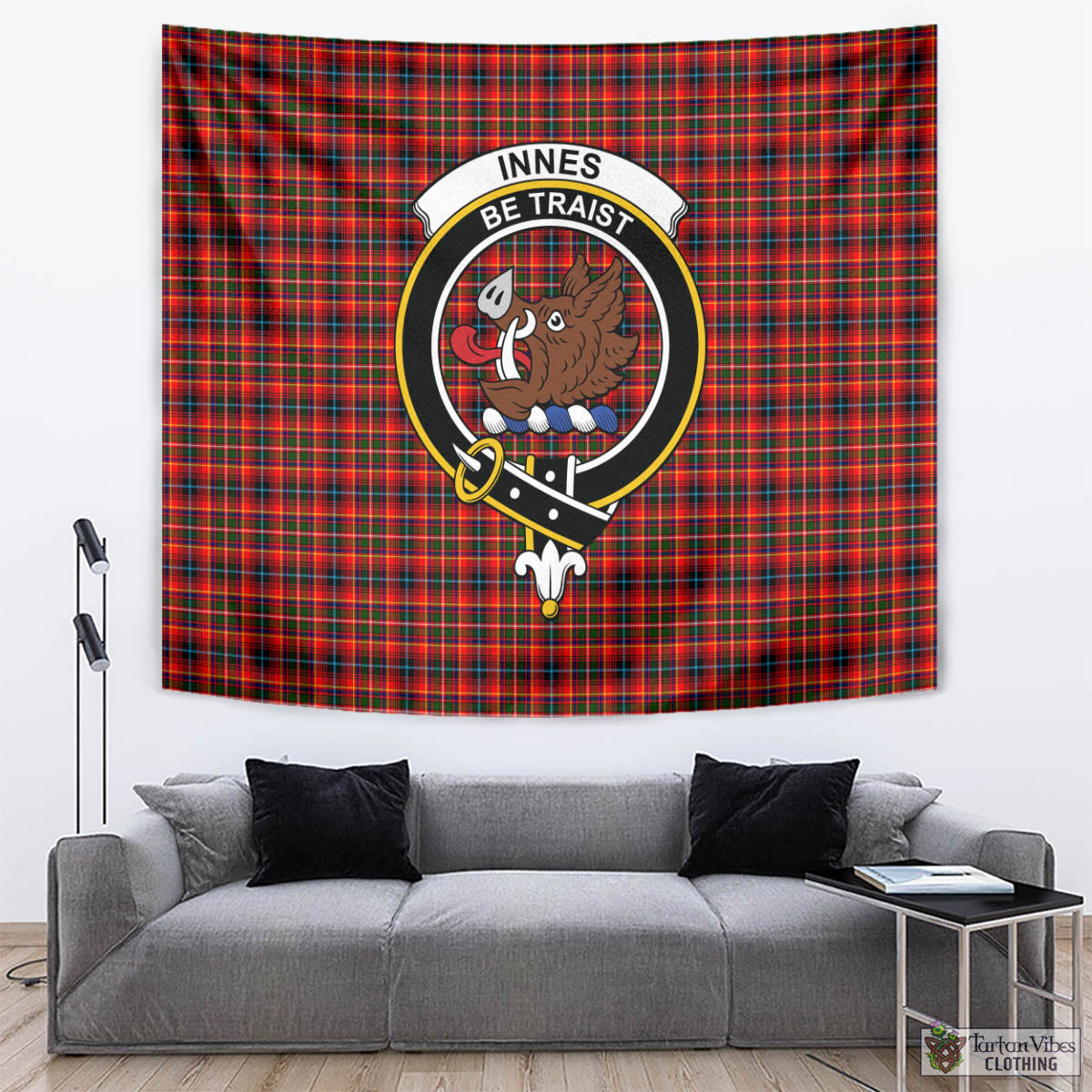 Tartan Vibes Clothing Innes Modern Tartan Tapestry Wall Hanging and Home Decor for Room with Family Crest