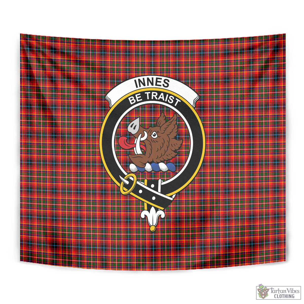 Tartan Vibes Clothing Innes Modern Tartan Tapestry Wall Hanging and Home Decor for Room with Family Crest