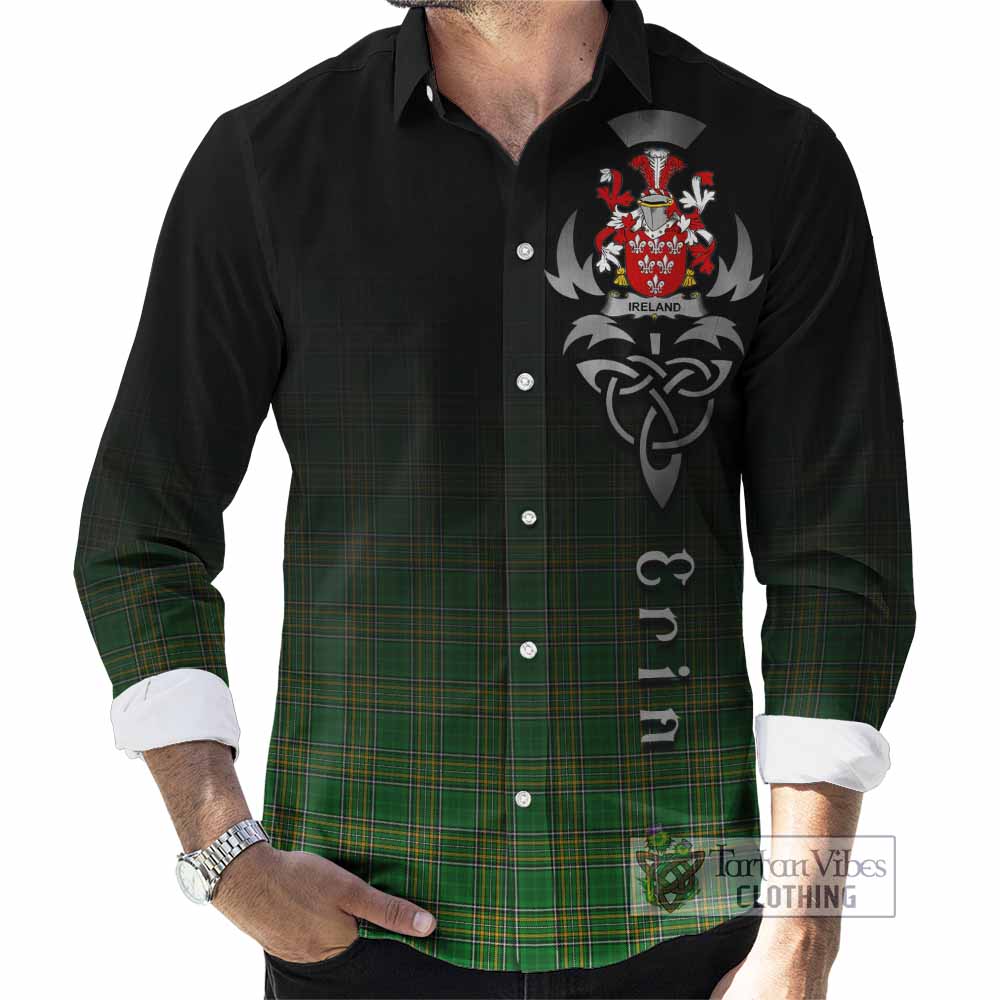 Ireland Irish Clan Long Sleeve Button Shirt with Coat of Arms Erin Go Bragh Celtic Inspired - Tartan Vibes Clothing