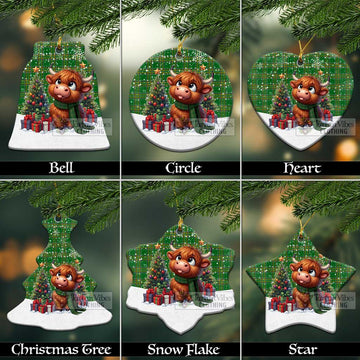 Ireland National Tartan Christmas Ceramic Ornament with Adorable Highland Coo