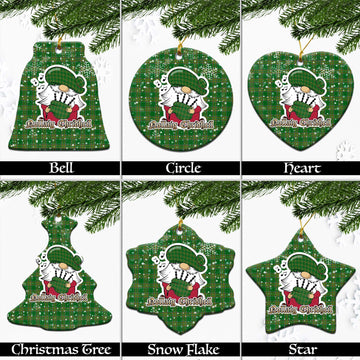 Ireland National Tartan Christmas Ceramic Ornaments with Scottish Gnome Playing Bagpipes