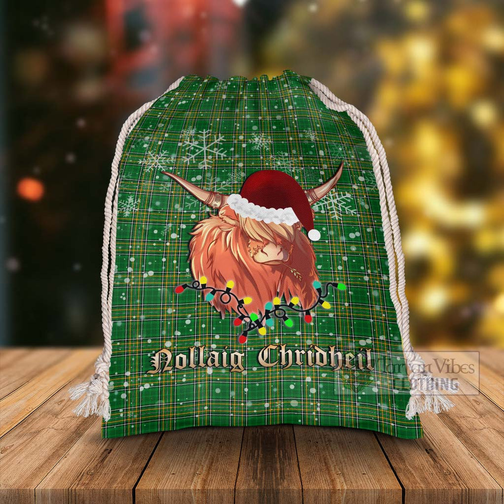 Tartan Vibes Clothing Ireland National Tartan Christmas Santa's Bag with Highland Cow