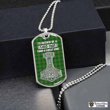 Ireland National Tartan Dog Tag Necklace Viking Mjolnir Style