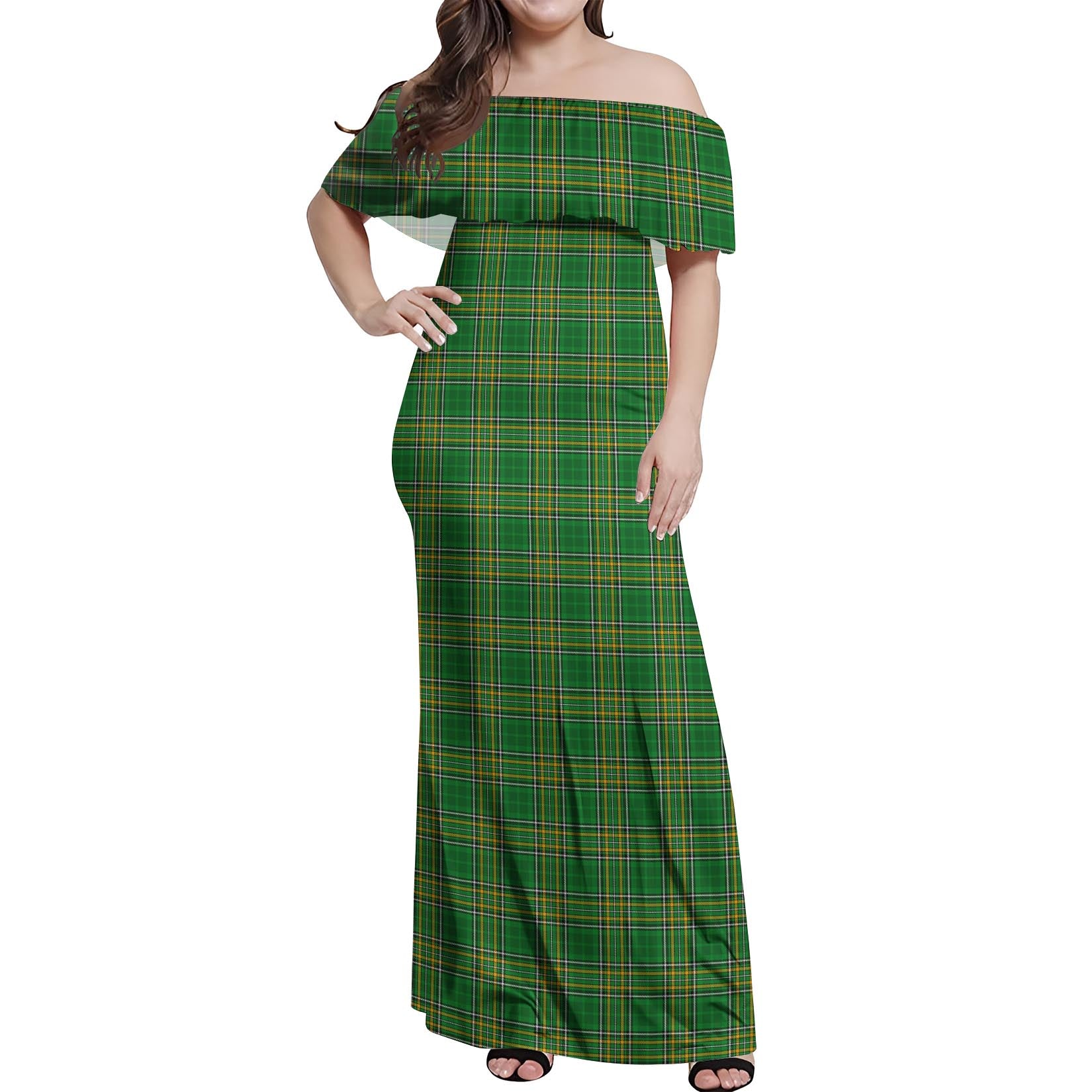 Ireland National Tartan Off Shoulder Long Dress Women's Dress - Tartanvibesclothing