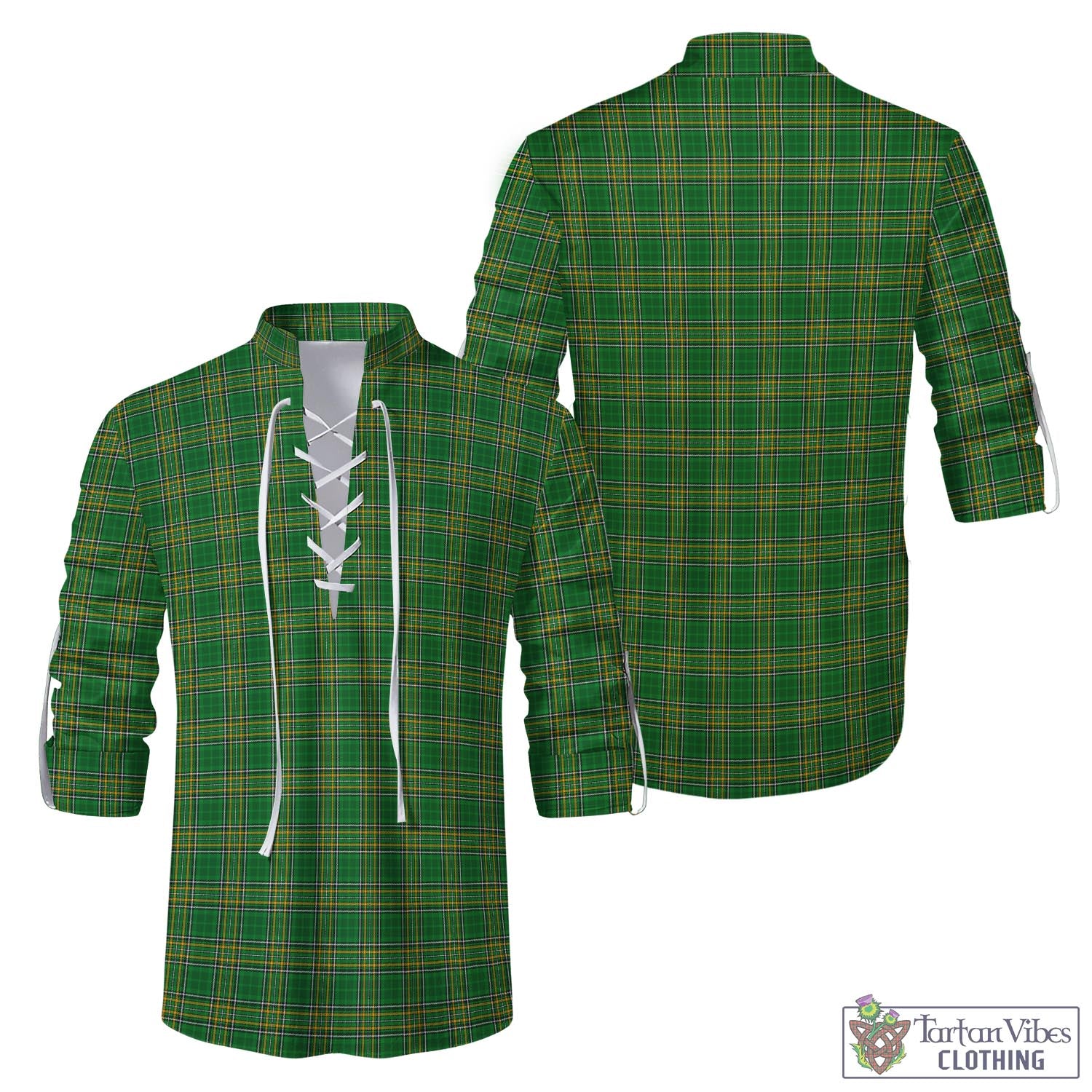 Tartan Vibes Clothing Ireland National Tartan Men's Scottish Traditional Jacobite Ghillie Kilt Shirt