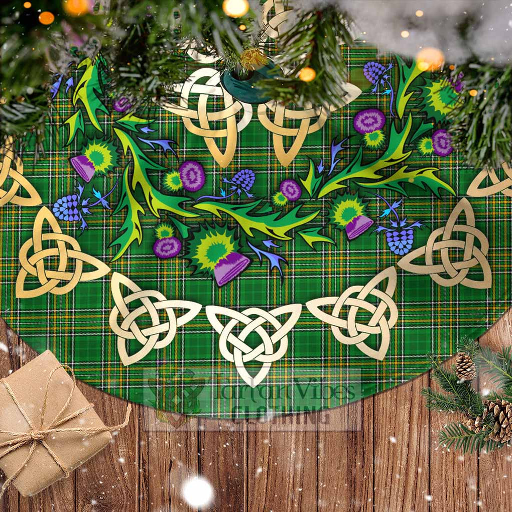 Tartan Vibes Clothing Ireland National Tartan Christmas Tree Skirt with Thistle Celtic Knot Style