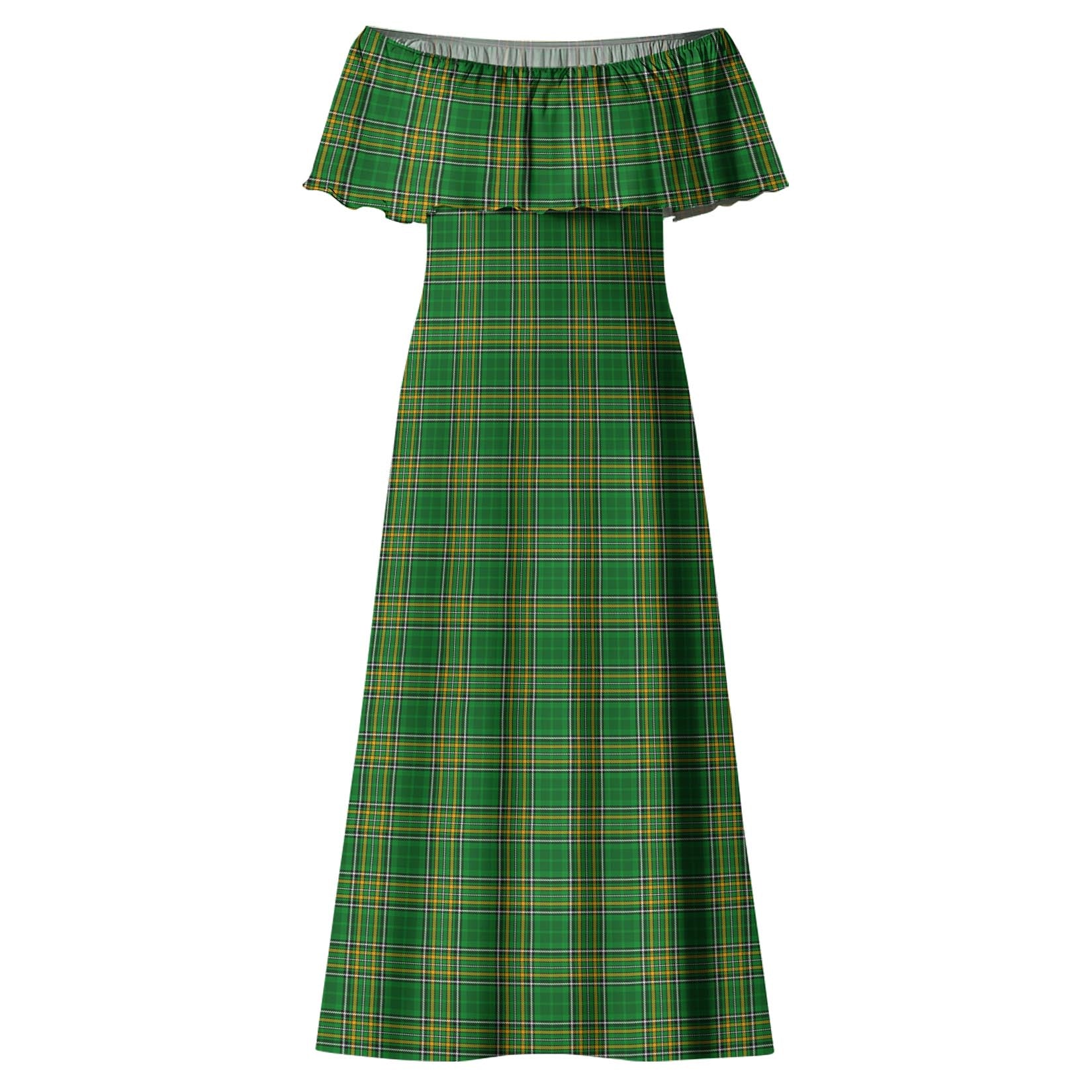 Ireland National Tartan Off Shoulder Long Dress - Tartanvibesclothing