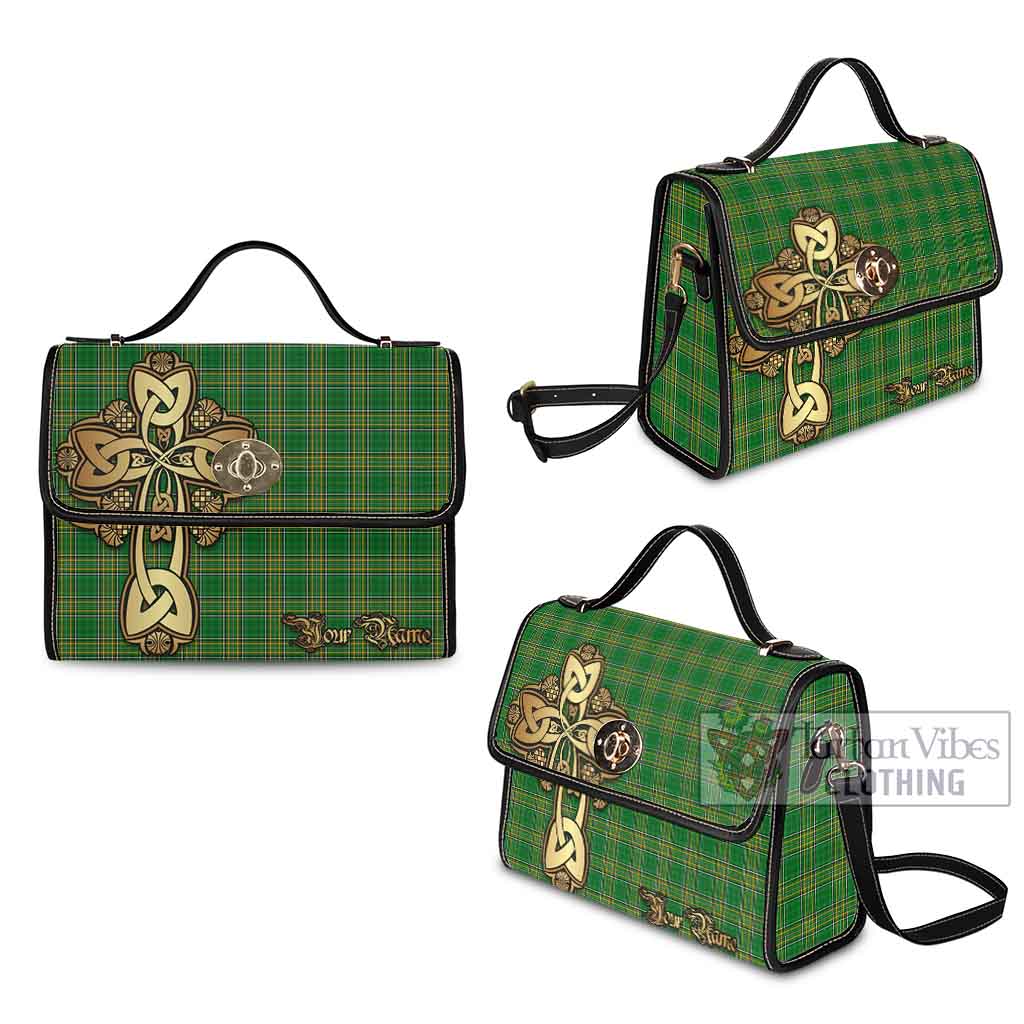 Tartan Vibes Clothing Ireland National Tartan Waterproof Canvas Bag Golden Thistle Celtic Cross Style