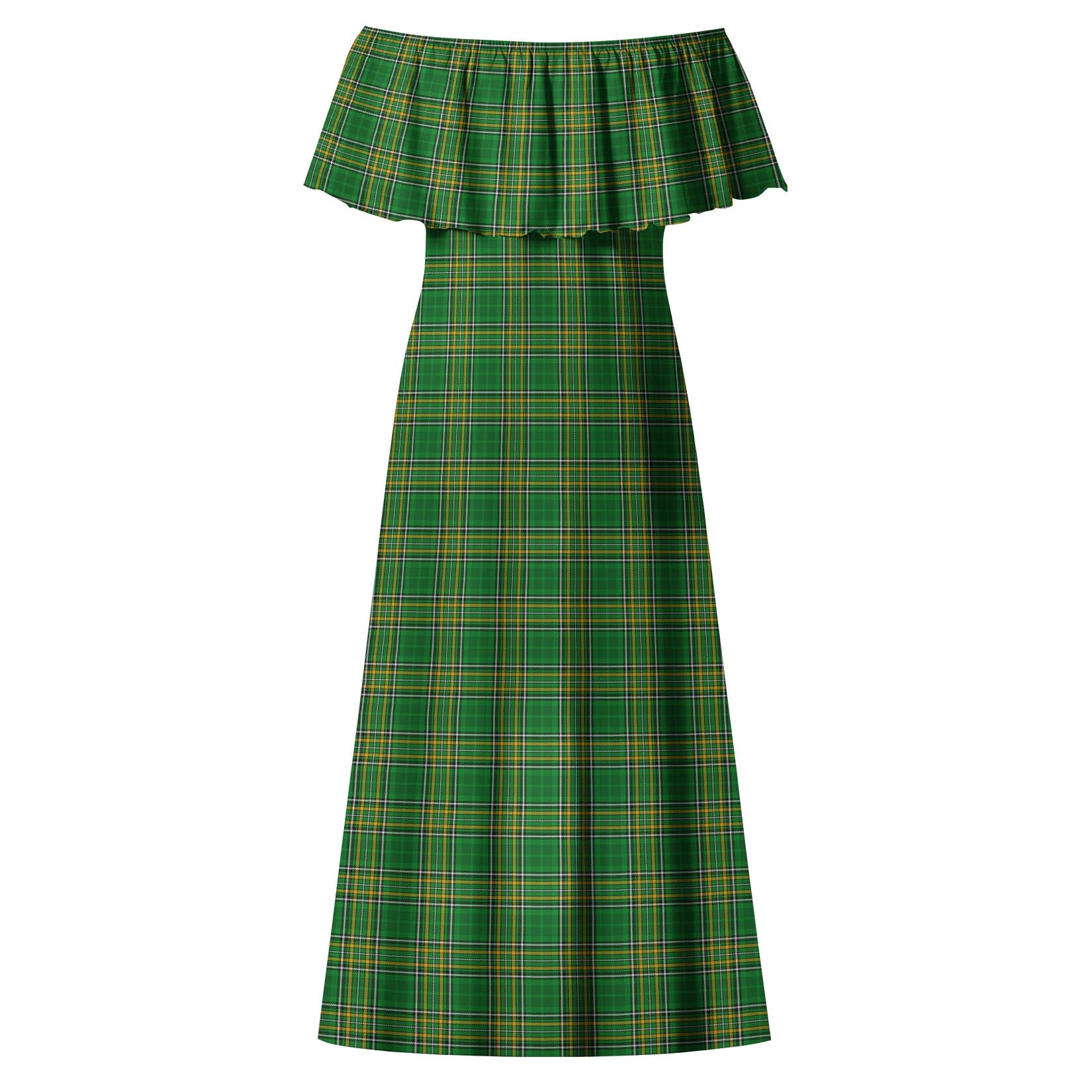 Ireland National Tartan Off Shoulder Long Dress - Tartanvibesclothing