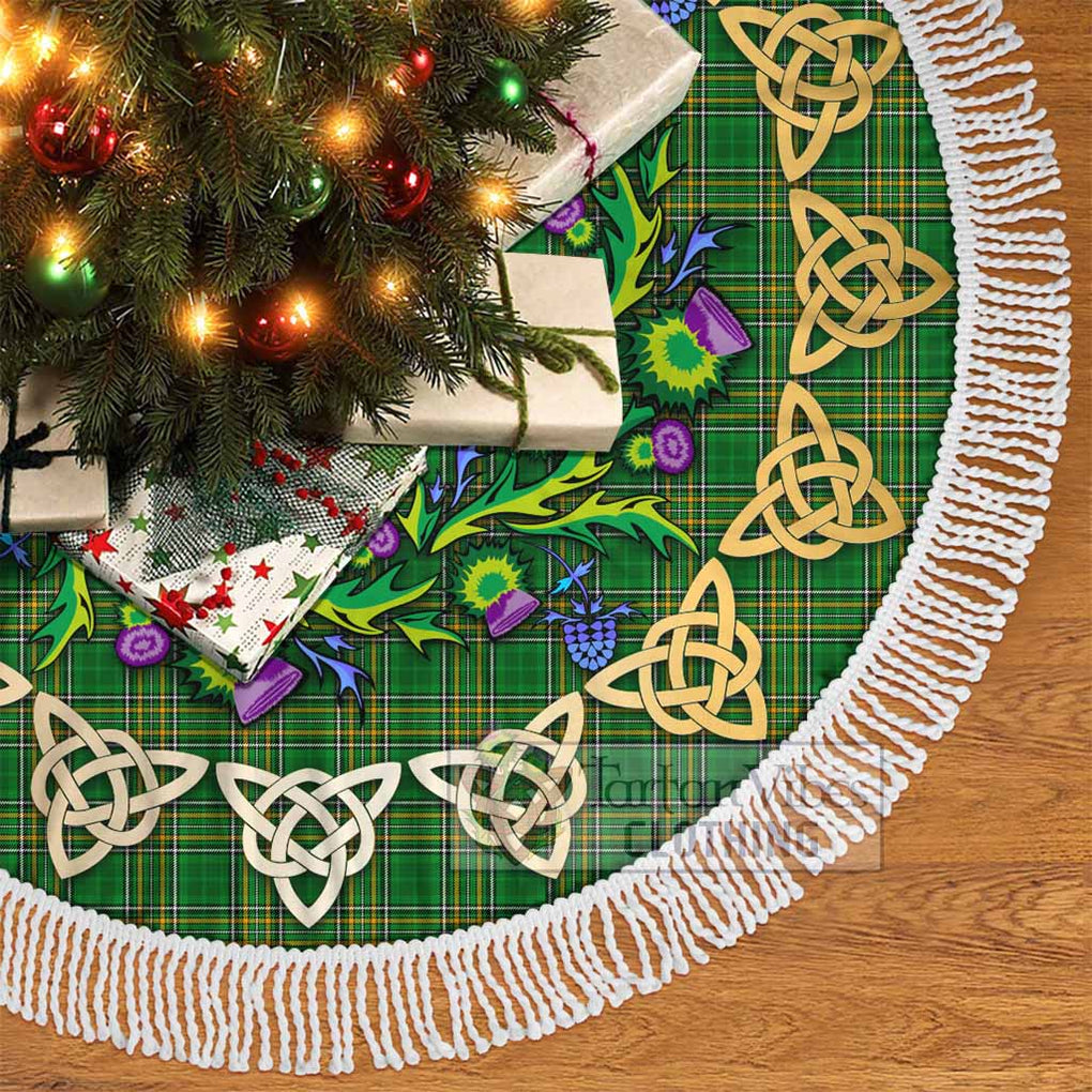 Tartan Vibes Clothing Ireland National Tartan Christmas Tree Skirt with Thistle Celtic Knot Style