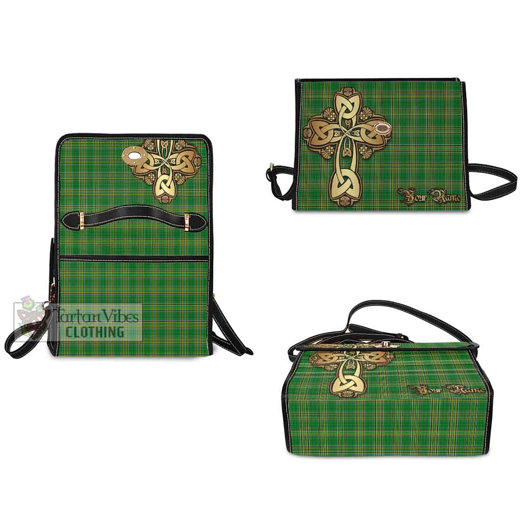 Tartan Vibes Clothing Ireland National Tartan Waterproof Canvas Bag Golden Thistle Celtic Cross Style