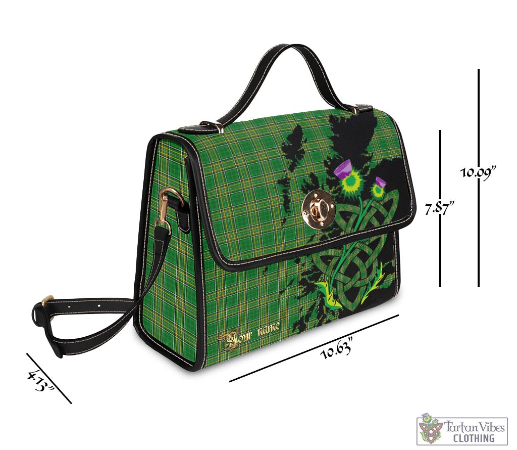 Tartan Vibes Clothing Ireland National Tartan Waterproof Canvas Bag with Scotland Map and Thistle Celtic Accents