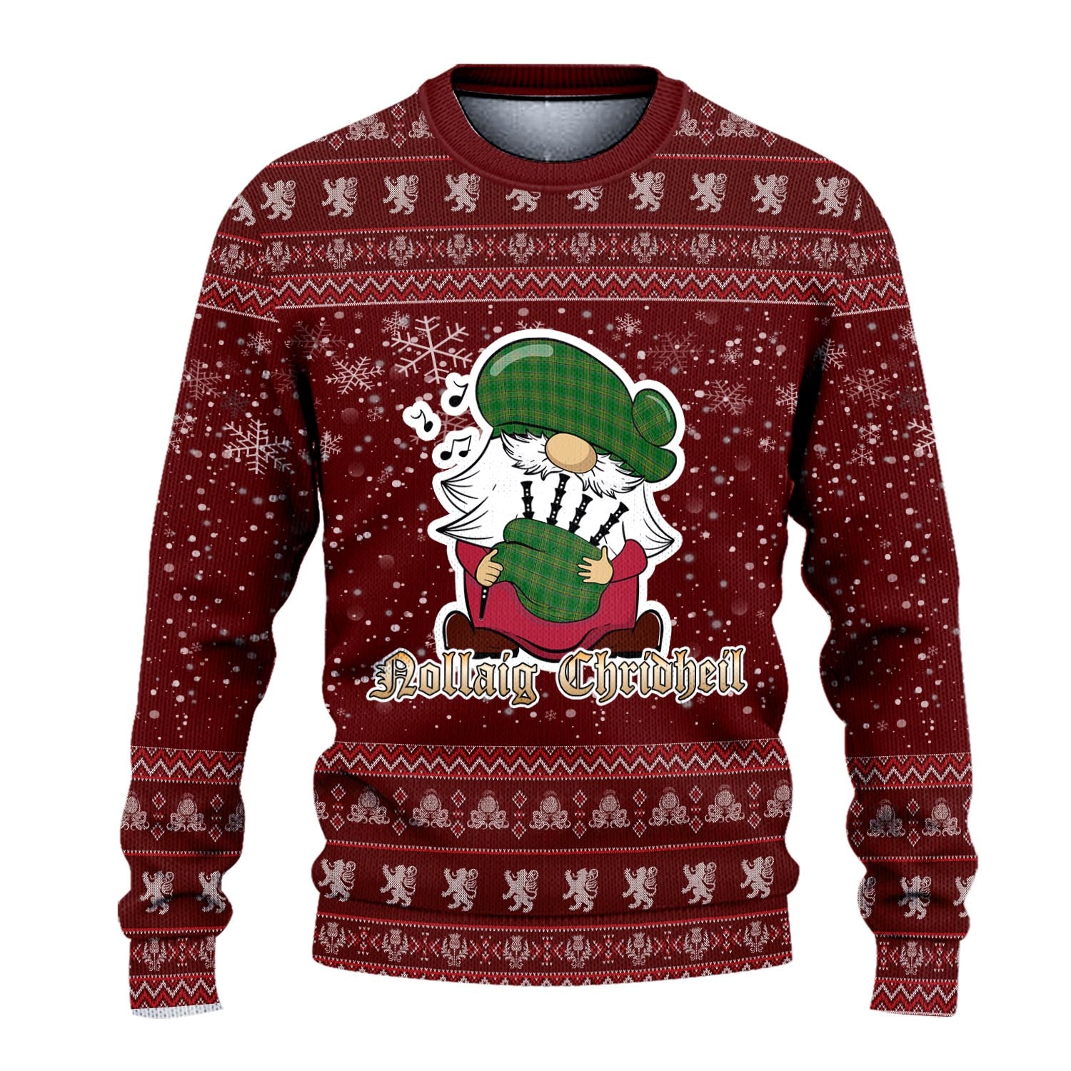 Ireland National Clan Christmas Family Knitted Sweater with Funny Gnome Playing Bagpipes - Tartanvibesclothing