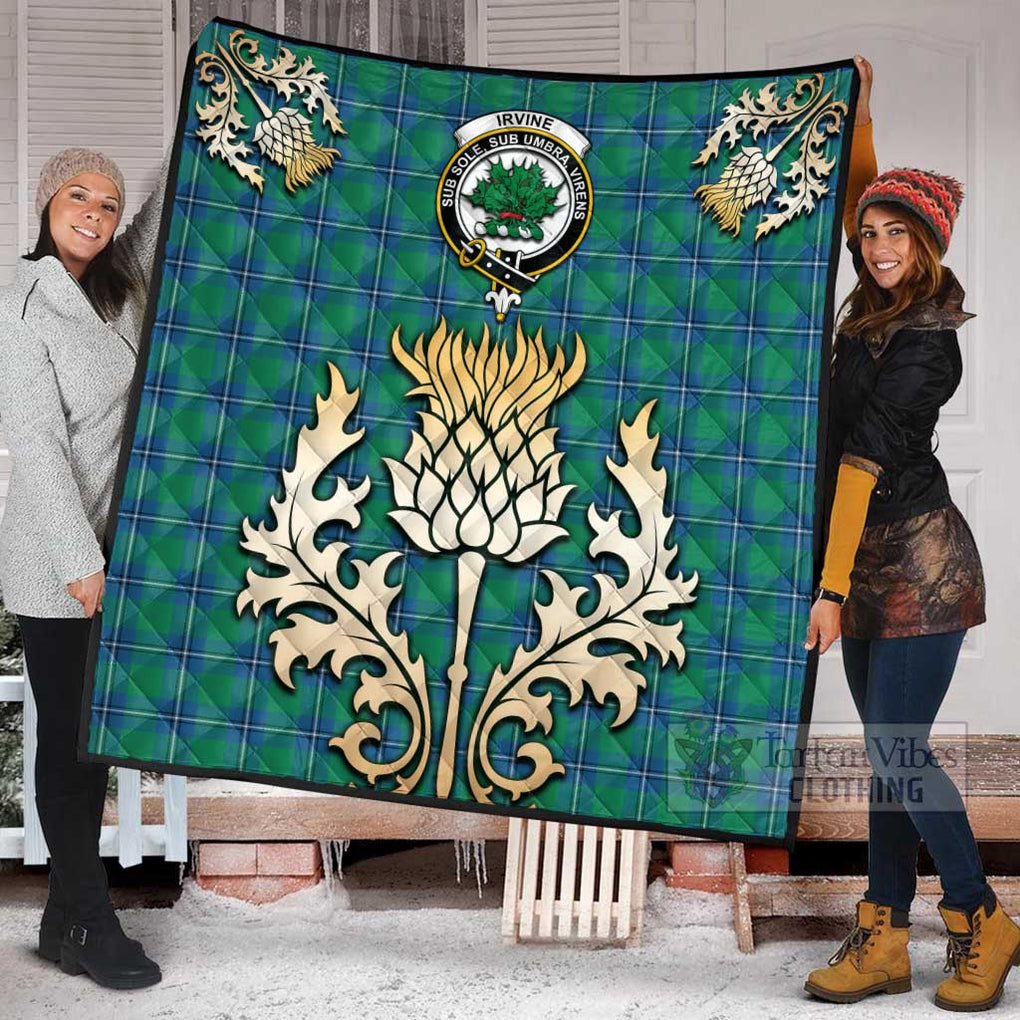 Tartan Vibes Clothing Irvine Tartan Quilt with Family Crest and Golden Thistle Style