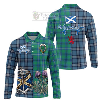 Irvine Tartan Long Sleeve Polo Shirt Happy St. Andrew's Day Half Tartan Style