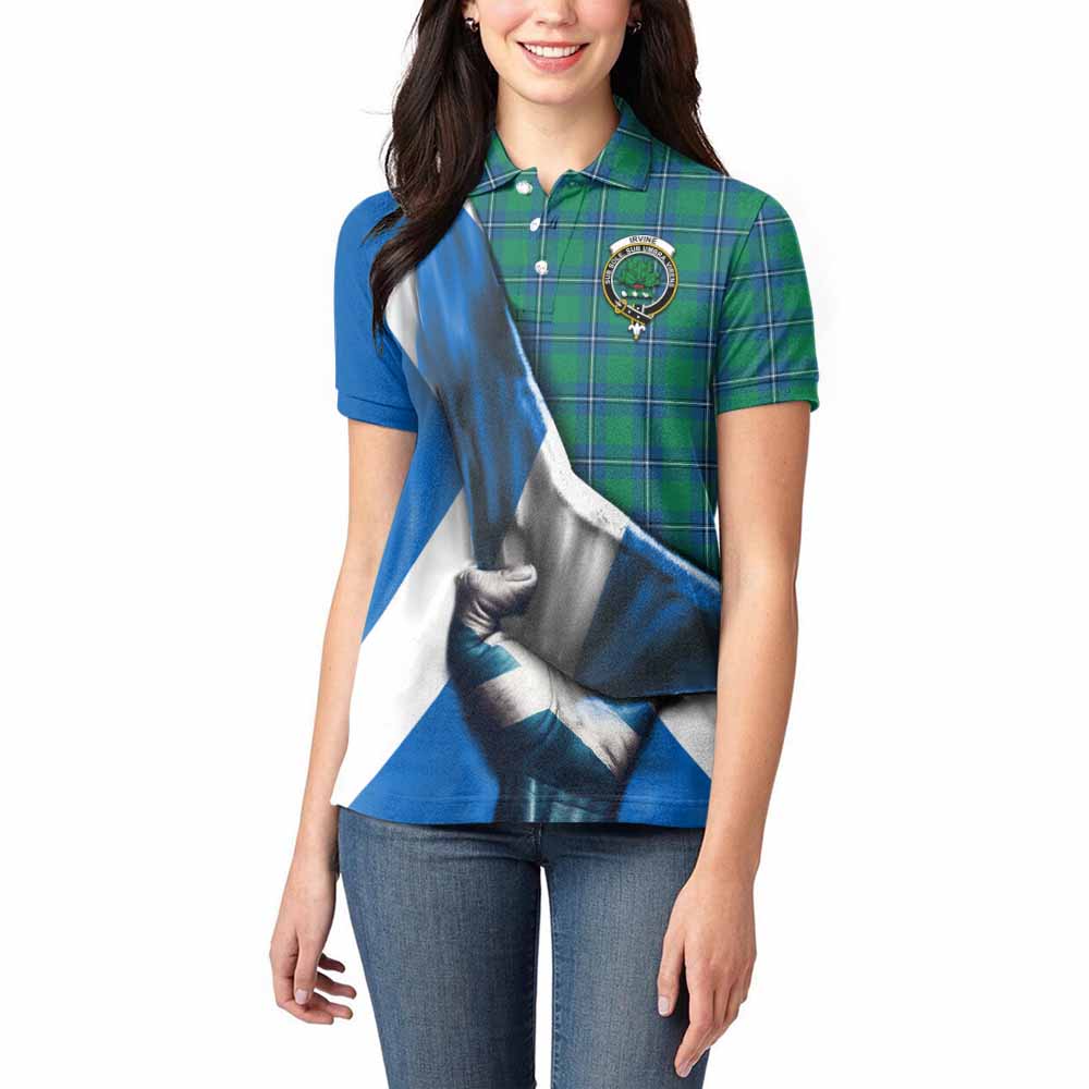 Tartan Vibes Clothing Irvine Tartan Women's Polo Shirt with Family Crest Scotland Patriotic Style