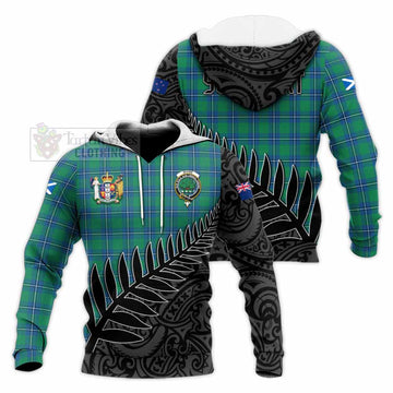 Irvine Crest Tartan Knitted Hoodie with New Zealand Silver Fern Half Style