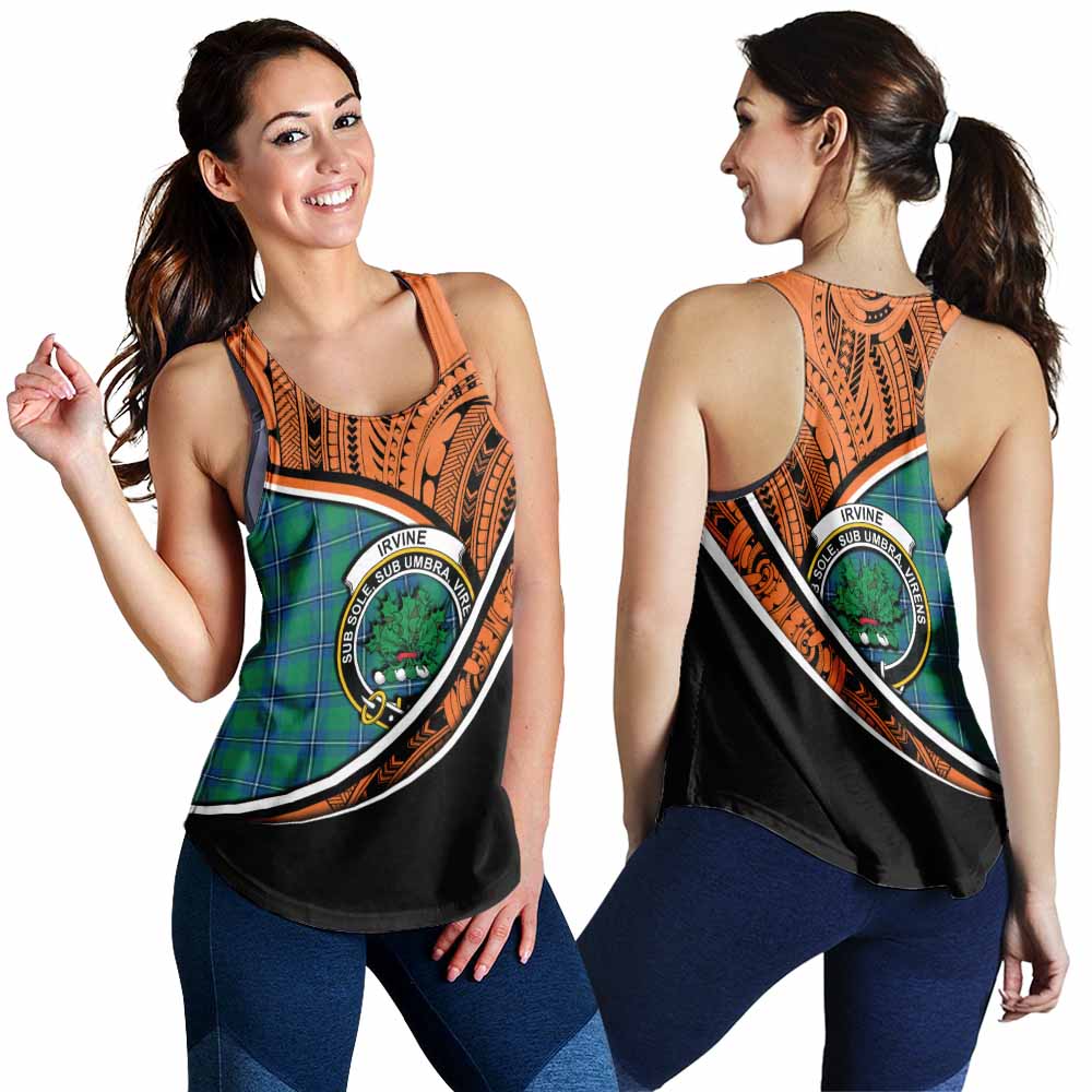 Tartan Vibes Clothing Irvine Crest Tartan Women's Racerback Tanks with Maori Tattoo Style - Orange Version