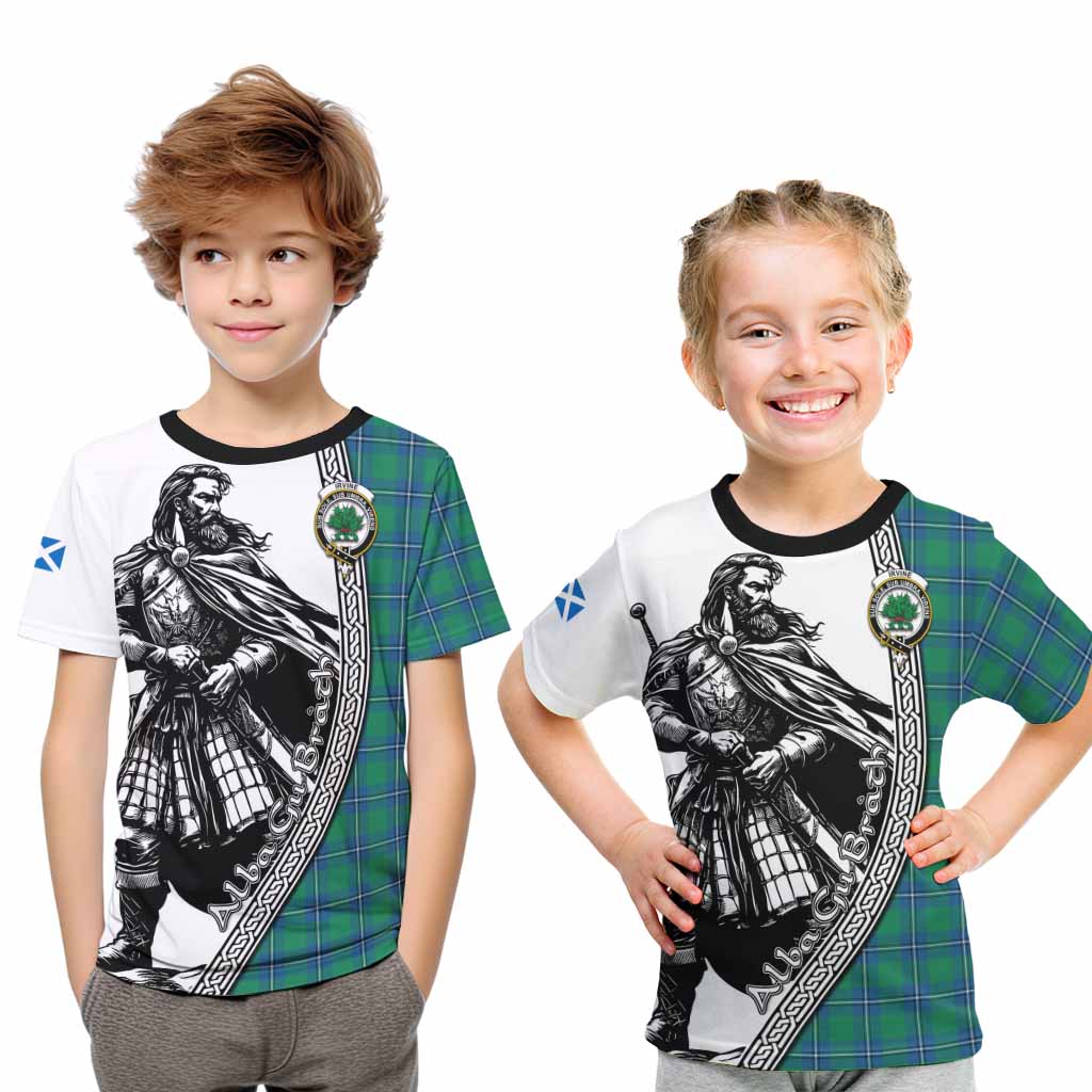 Irvine Tartan Clan Crest Kid T-Shirt with Highlander Warrior Celtic Style