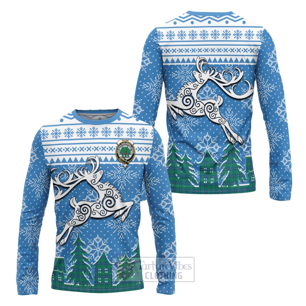 Tartan Vibes Clothing Irvine Clan Christmas Long Sleeve T-Shirt Celtic Reindeer Style