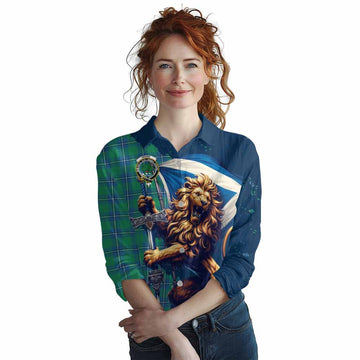 Irvine Tartan Family Crest Women's Casual Shirt with Scottish Majestic Lion