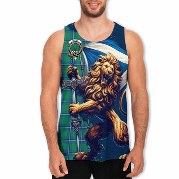 Irvine Tartan Family Crest Men's Tank Top with Scottish Majestic Lion