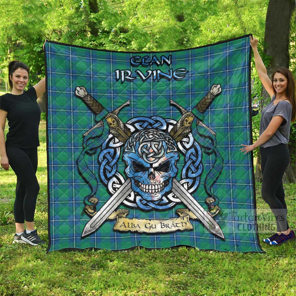 Tartan Vibes Clothing Irvine Tartan Quilt with Celtic Skull Alba Gu Brath Style