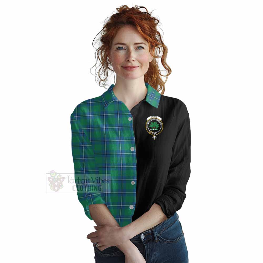 Tartan Vibes Clothing Irvine Tartan Women's Casual Shirt with Family Crest and Half Of Me Style