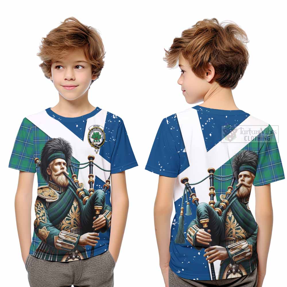 Tartan Vibes Clothing Irvine Tartan Kid T-Shirt with Family Crest Scottish Bagpiper Vibes