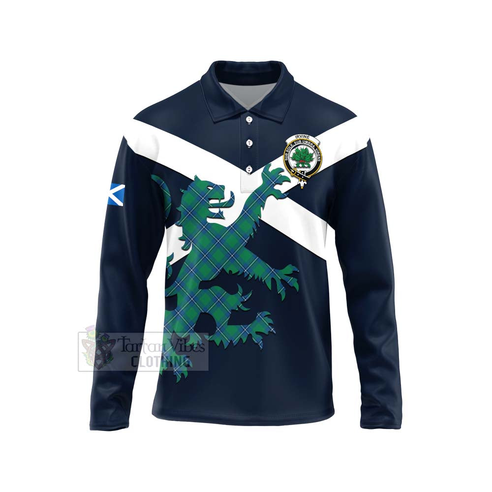 Tartan Vibes Clothing Irvine Tartan Lion Rampant Long Sleeve Polo Shirt – Proudly Display Your Heritage with Alba Gu Brath and Clan Name