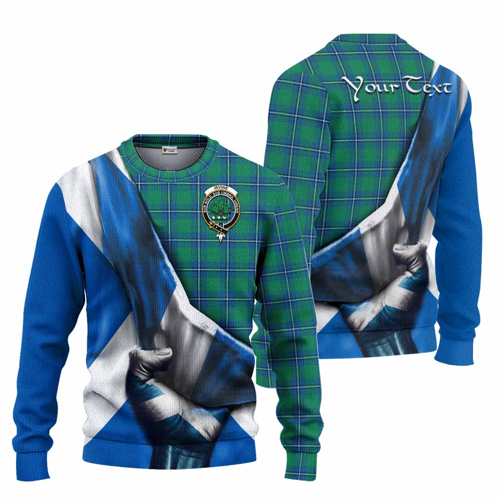 Tartan Vibes Clothing Irvine Tartan Knitted Sweater with Family Crest Scotland Patriotic Style