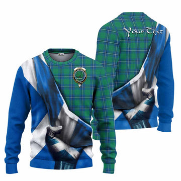 Irvine Tartan Knitted Sweater with Family Crest Scotland Patriotic Style