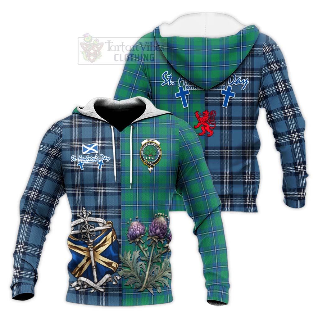 Tartan Vibes Clothing Irvine Tartan Knitted Hoodie Happy St. Andrew's Day Half Tartan Style