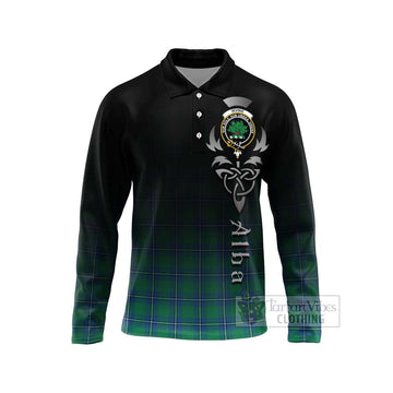 Irvine Tartan Long Sleeve Polo Shirt Featuring Alba Gu Brath Family Crest Celtic Inspired