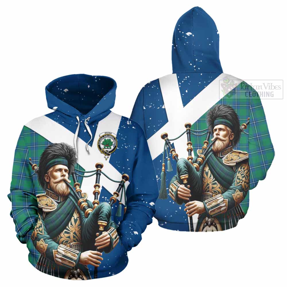 Tartan Vibes Clothing Irvine Tartan Hoodie with Family Crest Scottish Bagpiper Vibes