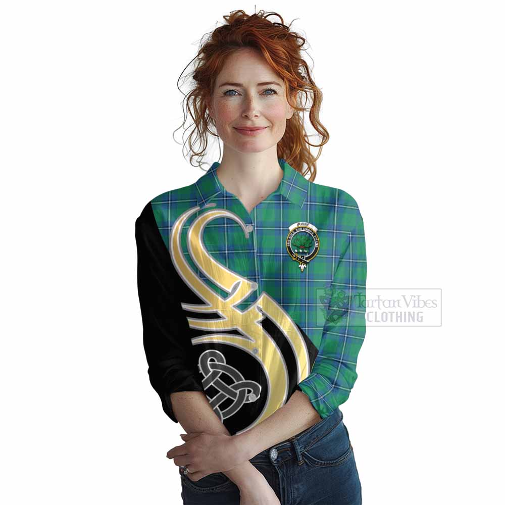 Tartan Vibes Clothing Irvine Tartan Women's Casual Shirt with Family Crest and Celtic Symbol Style