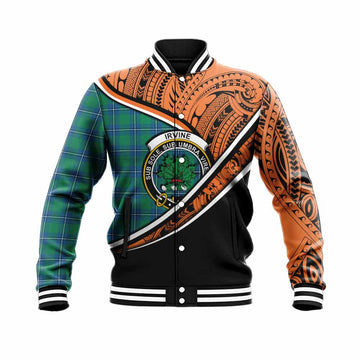 Irvine Crest Tartan Baseball Jacket with Polynesian Vibes Style - Orange Version