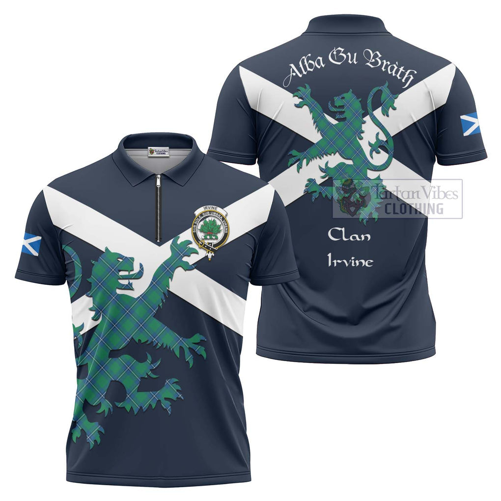 Tartan Vibes Clothing Irvine Tartan Lion Rampant Zipper Polo Shirt – Proudly Display Your Heritage with Alba Gu Brath and Clan Name