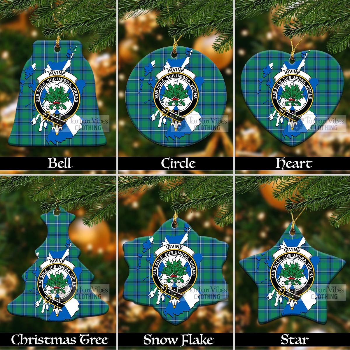 Tartan Vibes Clothing Irvine Tartan Christmas Ornament with Family Crest and Scotland Map