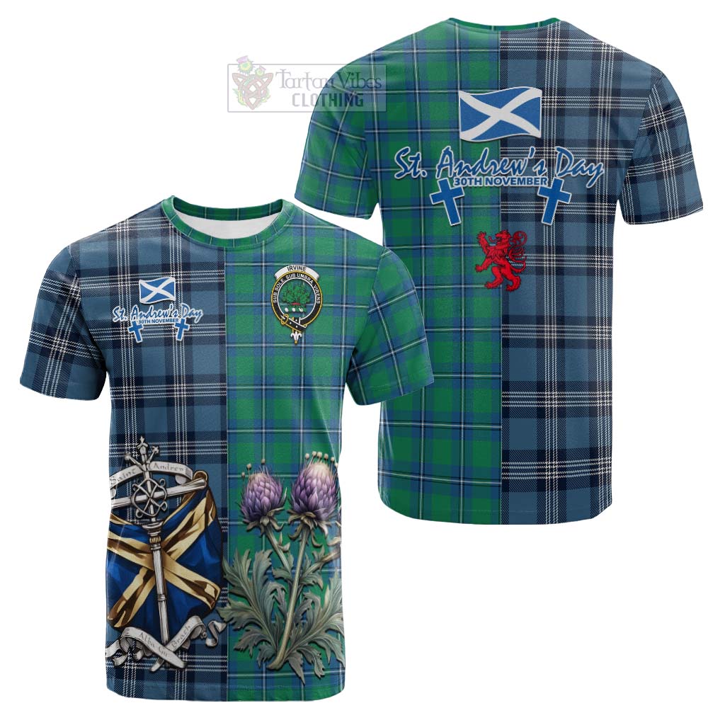 Tartan Vibes Clothing Irvine Tartan Cotton T-shirt Happy St. Andrew's Day Half Tartan Style