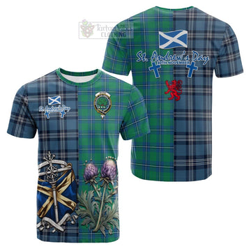 Irvine Tartan Cotton T-shirt Happy St. Andrew's Day Half Tartan Style