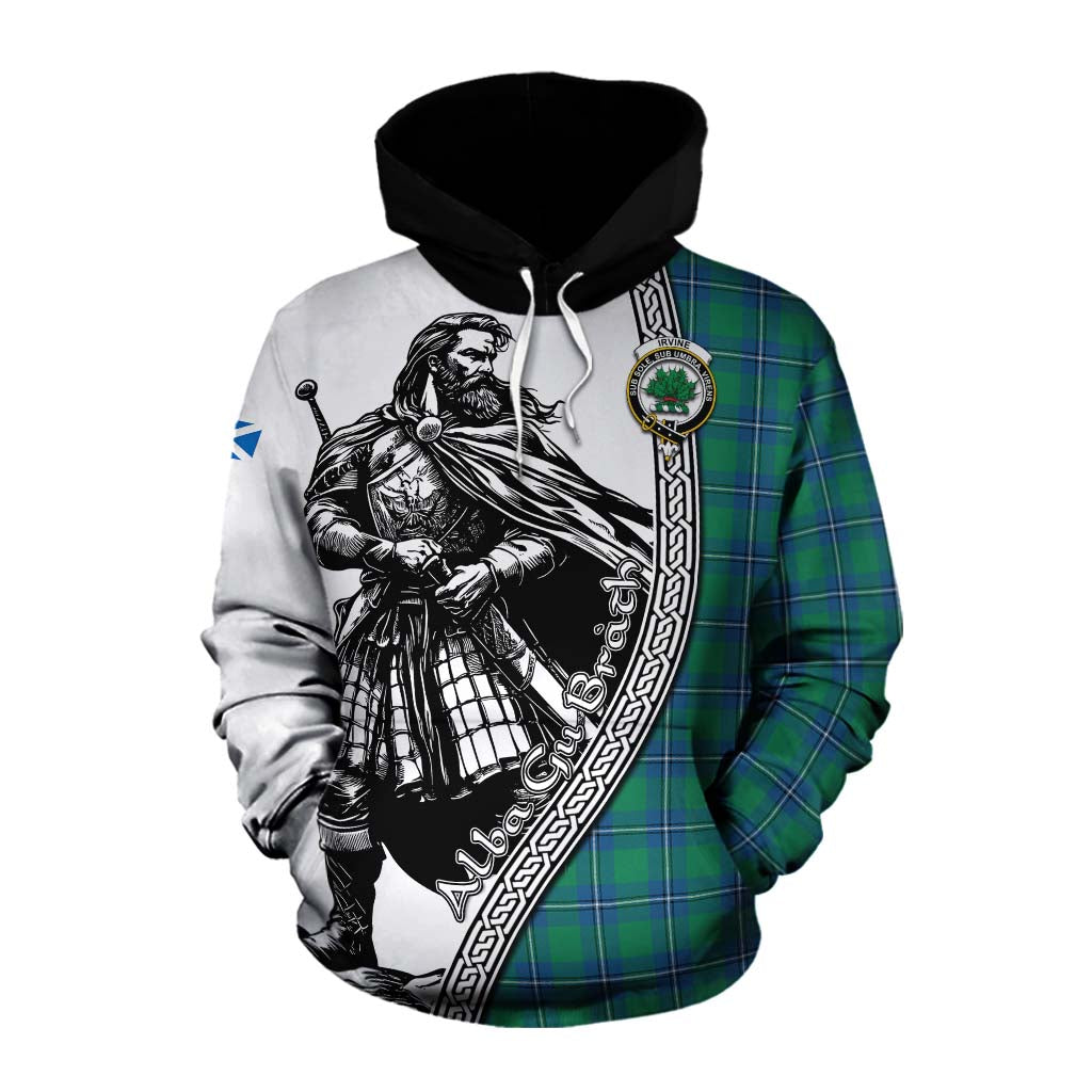 Tartan Vibes Clothing Irvine Tartan Clan Crest Cotton Hoodie with Highlander Warrior Celtic Style